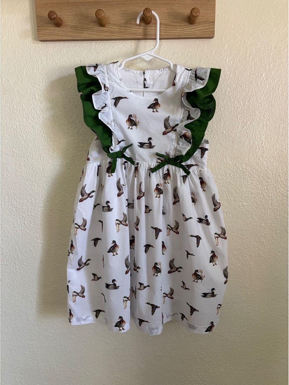 Saltwater Swaddles Girls Duck Print Ruffle Dress Green White 100% Cotton